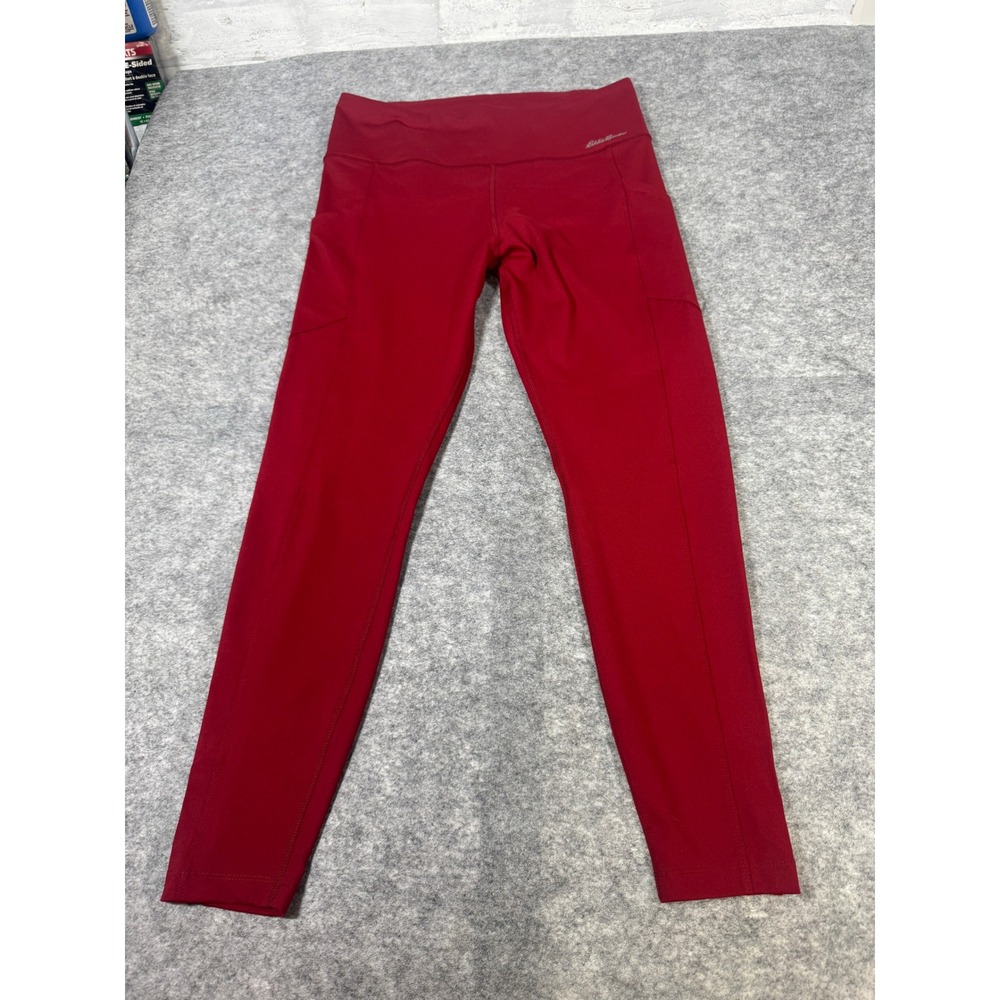 Eddie Bauer Womens Trail Tight Red Athletic Leggings Side Pockets Size L 1732089